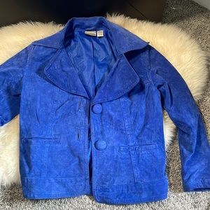 Chico’s Blue Leather Suede Jacket Blazer